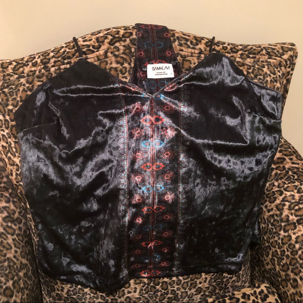 Sam & Lavi Velvet T-Strap Back Crop Top